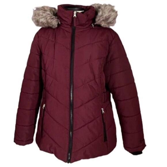 Free country burgundy hooded winter puffer jacket size large GUC - Picture 1 of 14